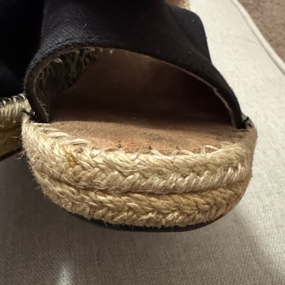 TOMS Wedge Espadrille Sandals-8-Black-Velcro Ankle Strap-Peep Toe-Cloth Uppers - Picture 9 of 16